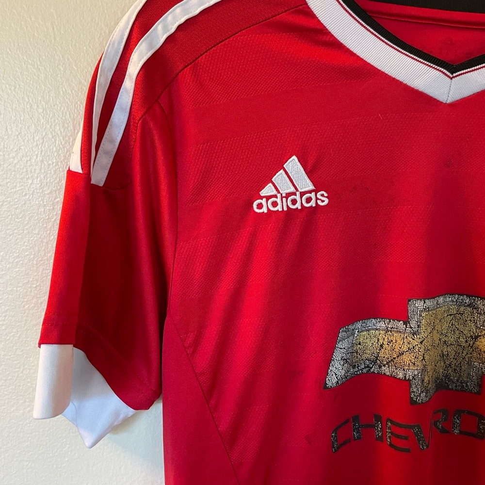 adidas | Red Jersey | V-neck, White Stripes - Picture 2 of 7